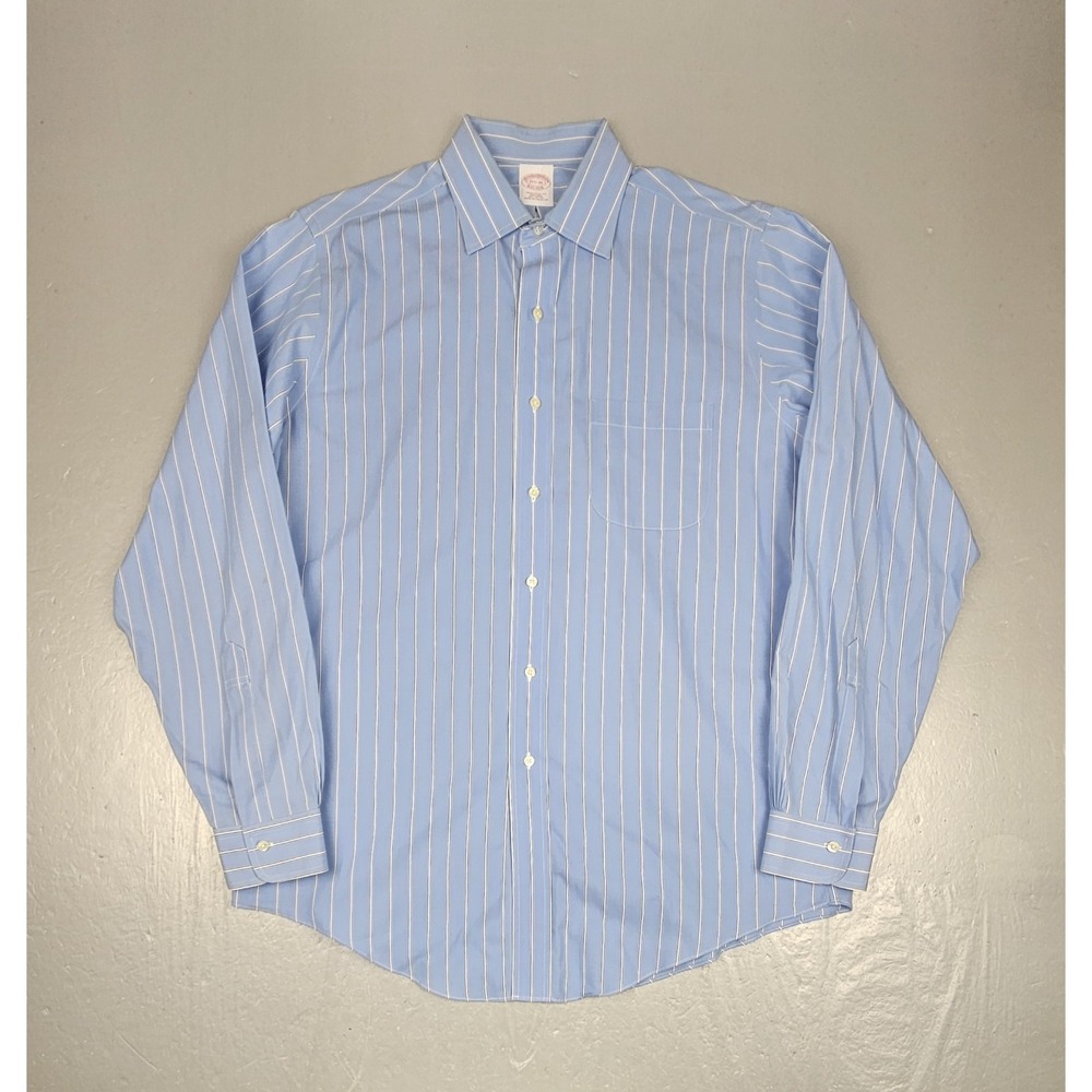 Vintage Brooks Brothers Shirt 15.5-35 Blue Stripe Traditional Fit Non-Iron L/S